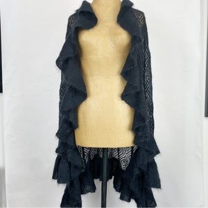 DIANE VON FURSTENBERG Open Front Ruffled Open Weave Knit Cardigan Duster Size S